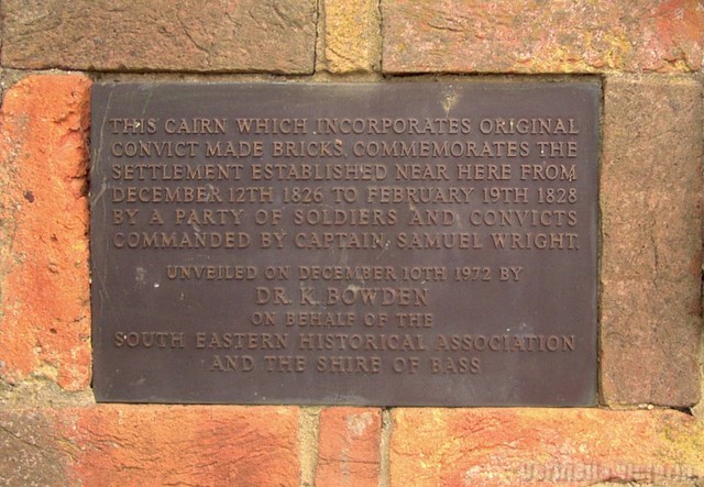 Memorial Cairn Plaque  Remembers the Early 1800's Settlers, on Jamieson Street Corinella Victoria